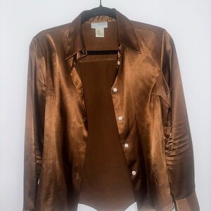 Lafayette 148 New York Copper-Brown Satin Button Front Jacket